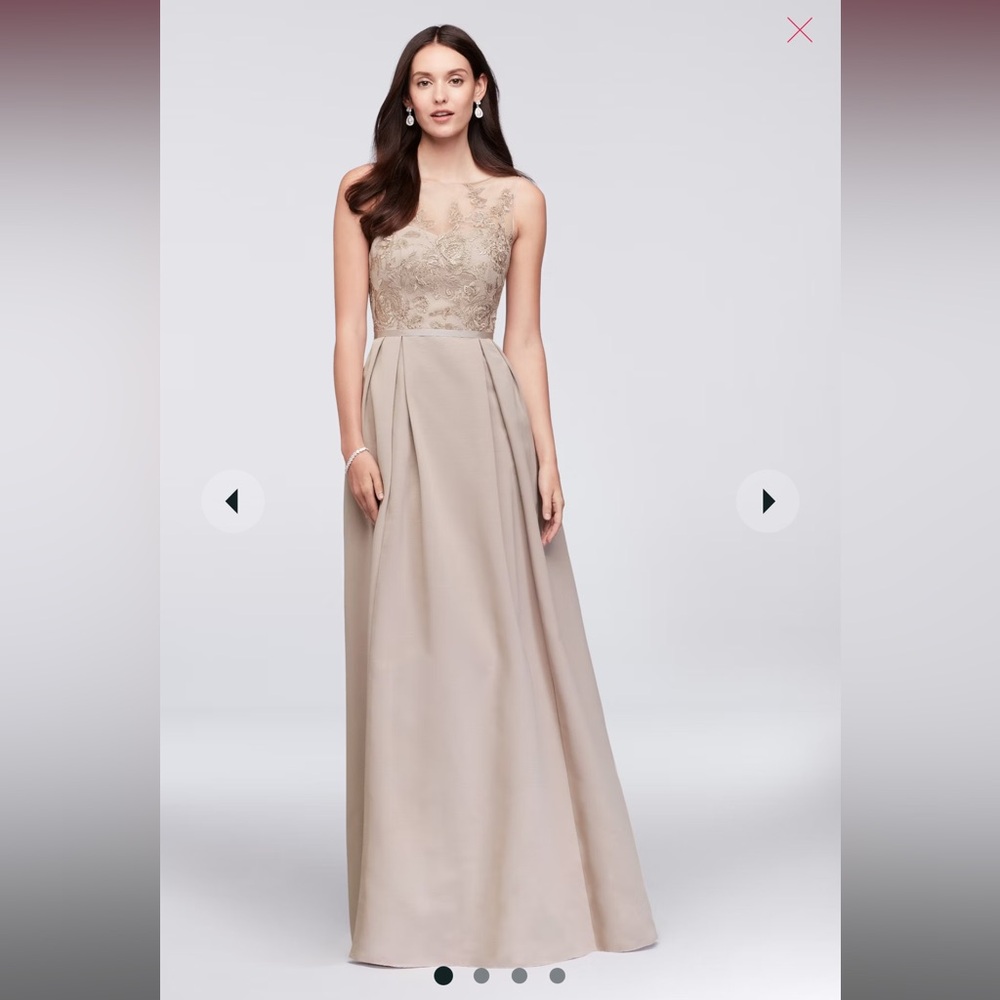 Oleg Cassini One-Shoulder Lace Bodice Evening Gown in Champagne